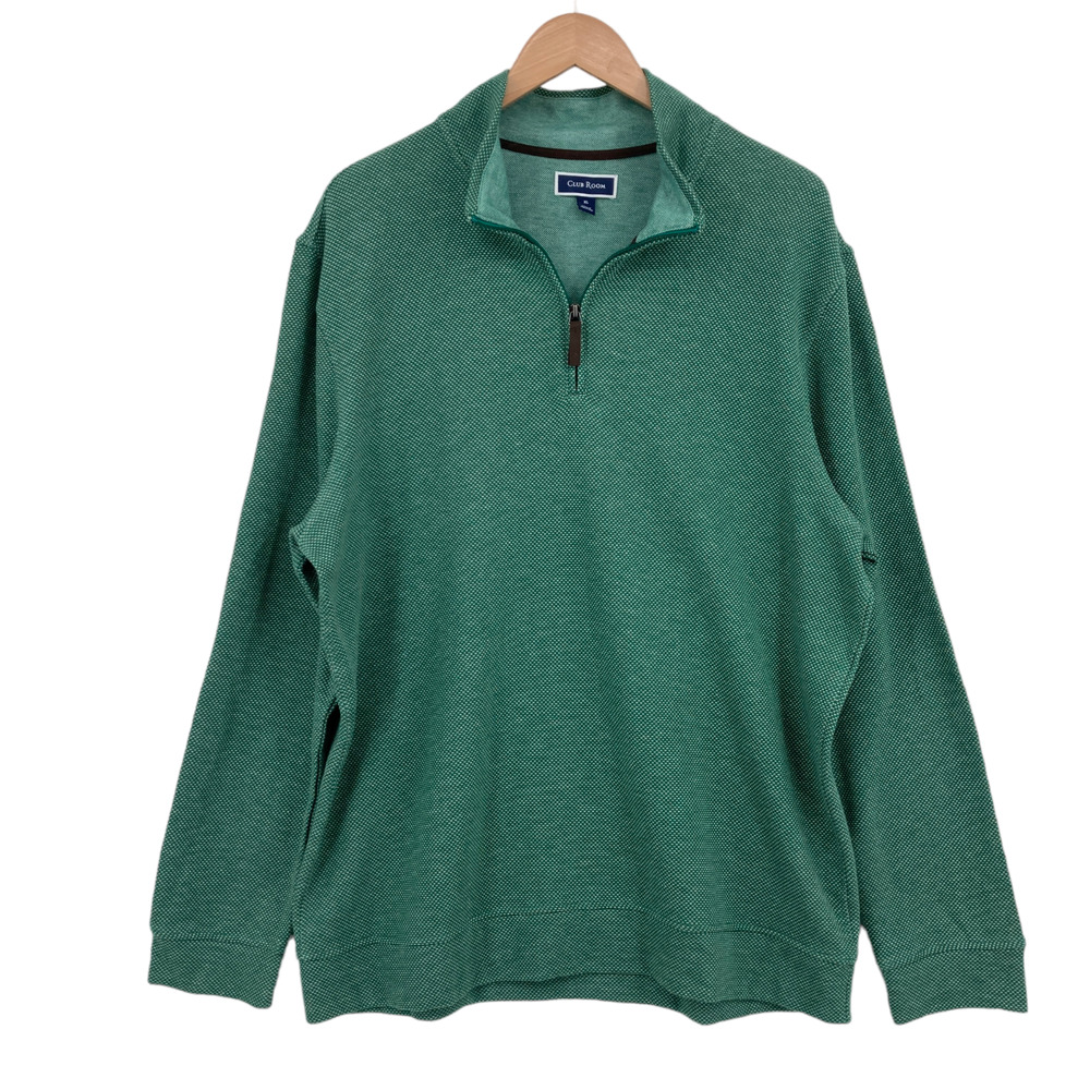 Club Room Sweatshirt Mens XL Green Cotton Raglan Sleeve Quarter Zipper Pullover